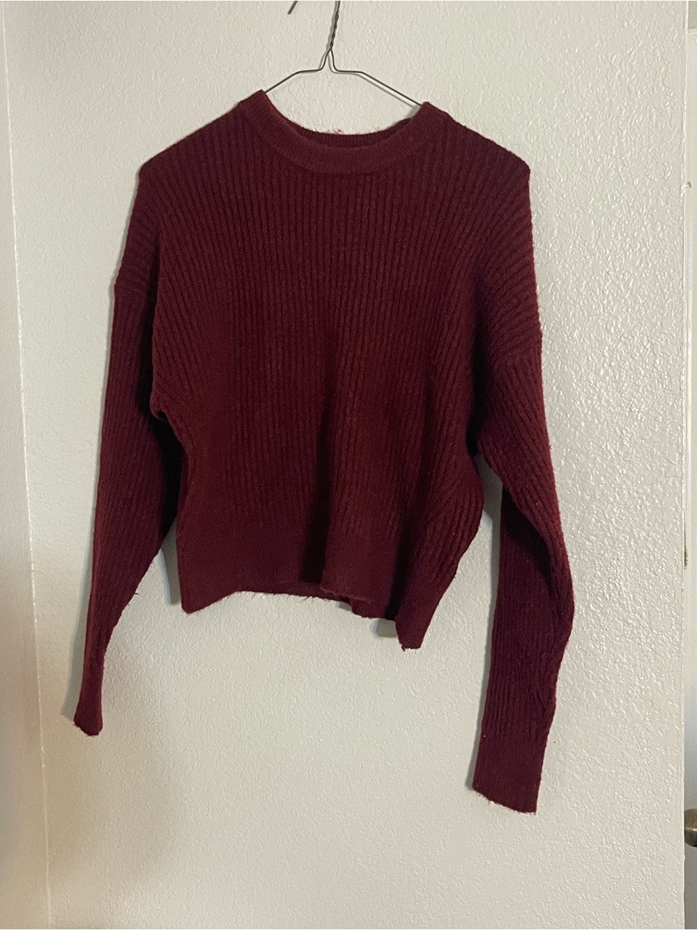 Elodie Ribbed Crewneck Sweater - Burgundy Wine